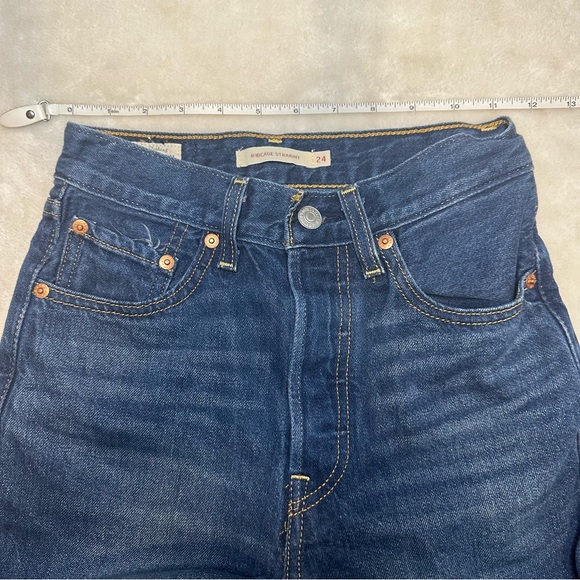 Levi's Premium High Rise Ribcage Straight Leg Dark Wash Denim Jeans Size 24 - Picture 9 of 13